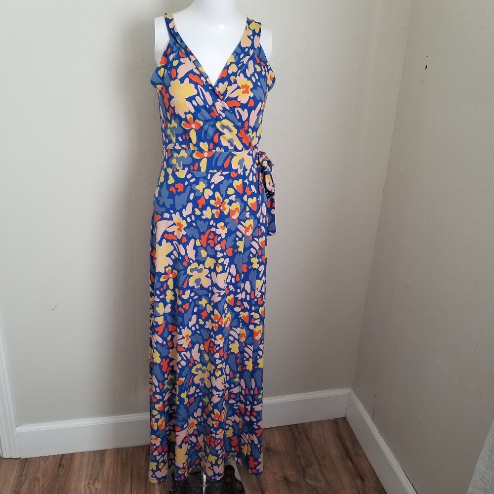 Floral Maxi Dress in Blue and Yellow